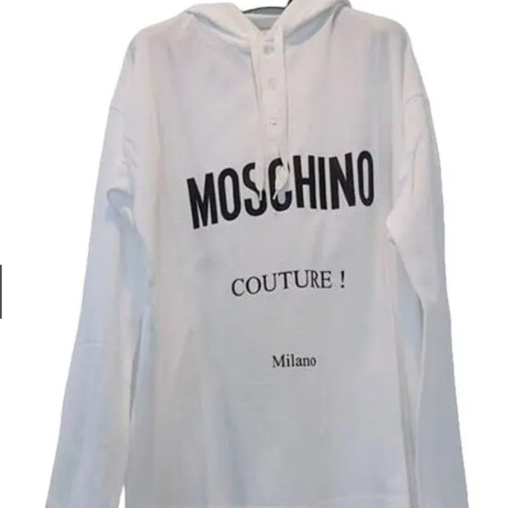 Moschino White Logo Print Long Sleeve Hoodie/ Unisex